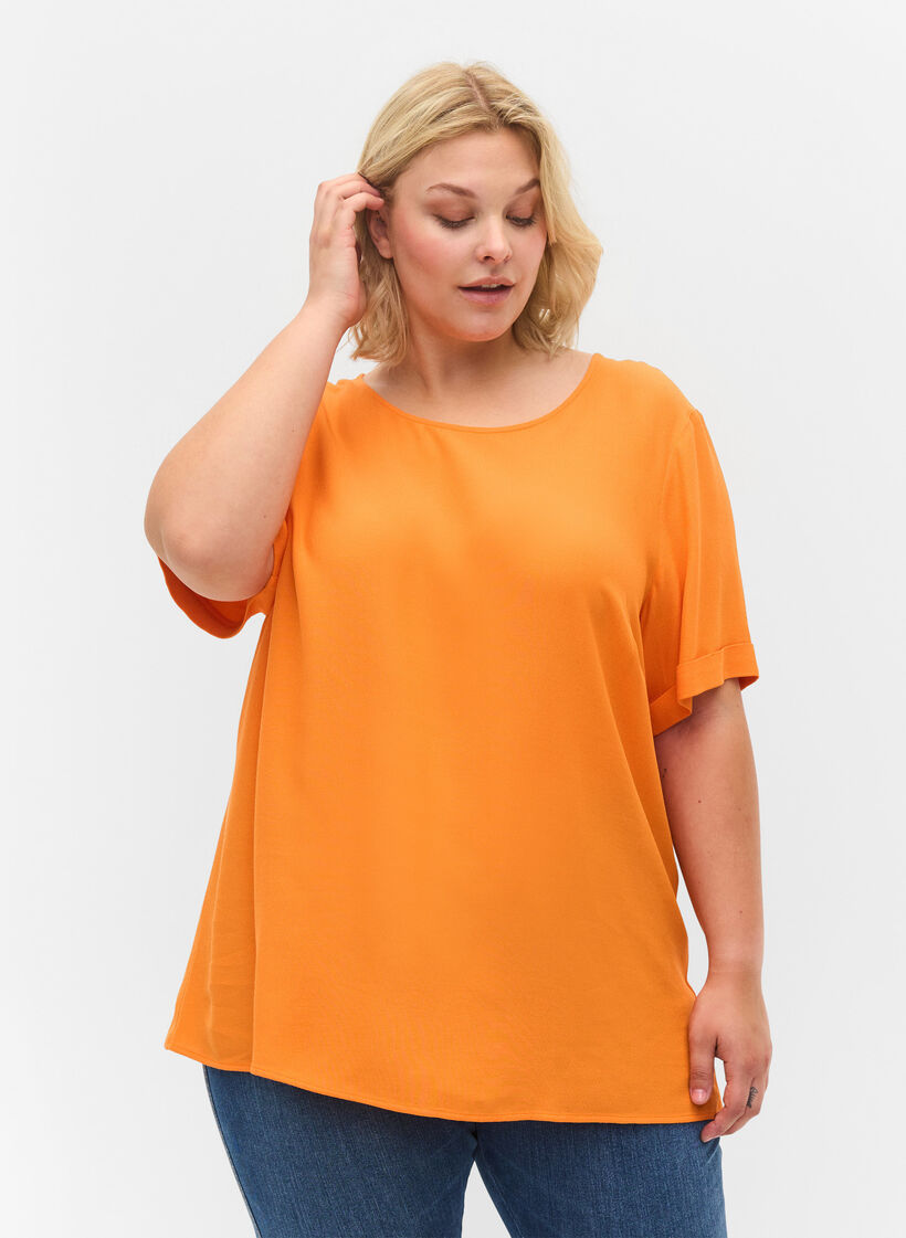 Viscose top met korte mouwen, Orange Peel, Model image number 0