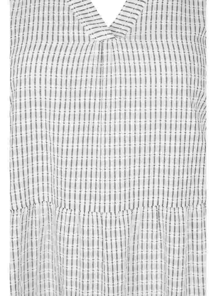 Gedessineerde katoenen jurk met 3/4-mouwen en smokwerk, White Check, Packshot image number 2