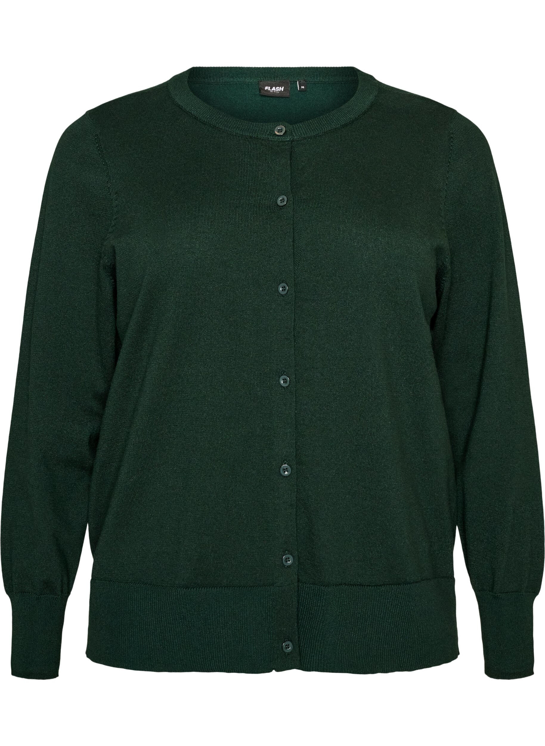 ZizziFijngebreide cardigan met ronde hals, Groen, Packshot image number 0