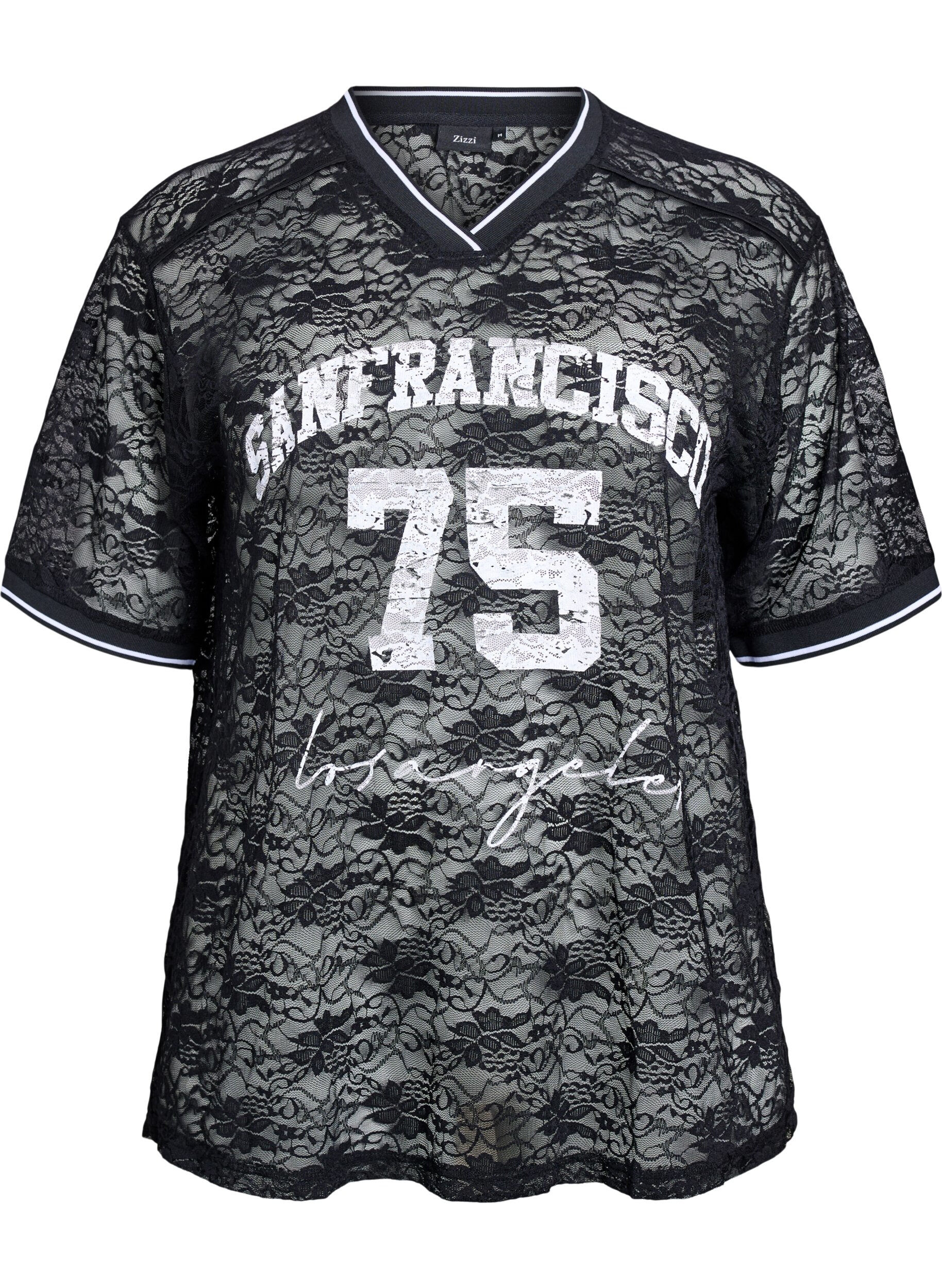 ZizziSportief T-shirt van kant met losse pasvorm, Zwart, Packshot image number 0