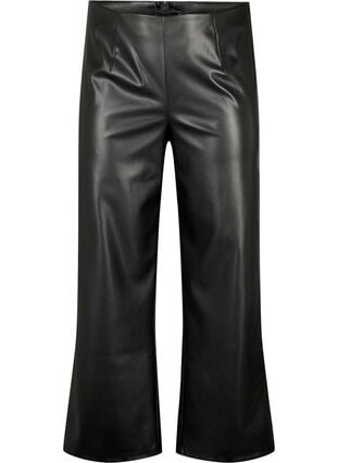 Pantalon en simili cuir avec jambe large, Black, Packshot image number 0