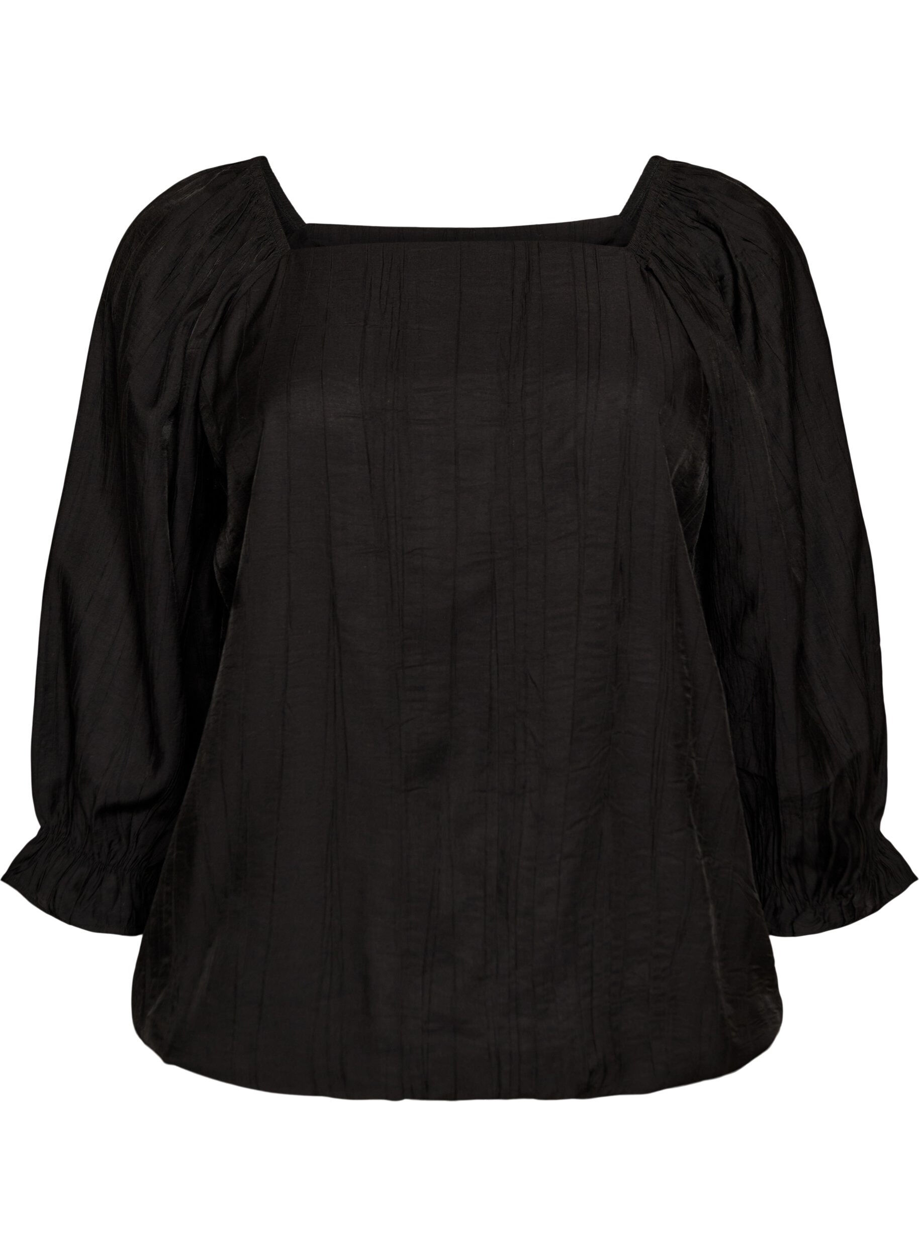 ZizziViscose blouse met een vierkante hals en 3/4-mouwen, Zwart, Packshot image number 0