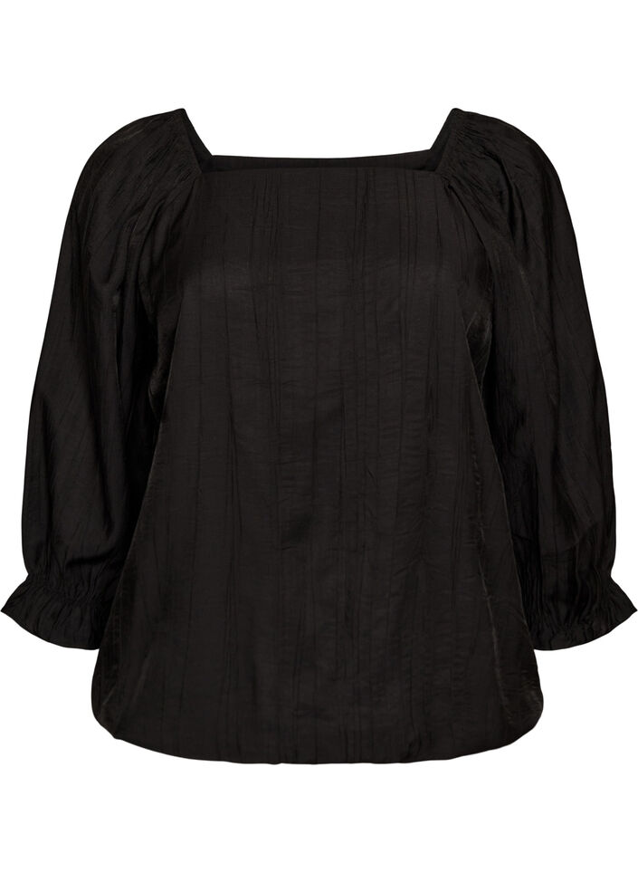 Viscose blouse met een vierkante hals en 3/4-mouwen, Zwart, Packshot image number 0