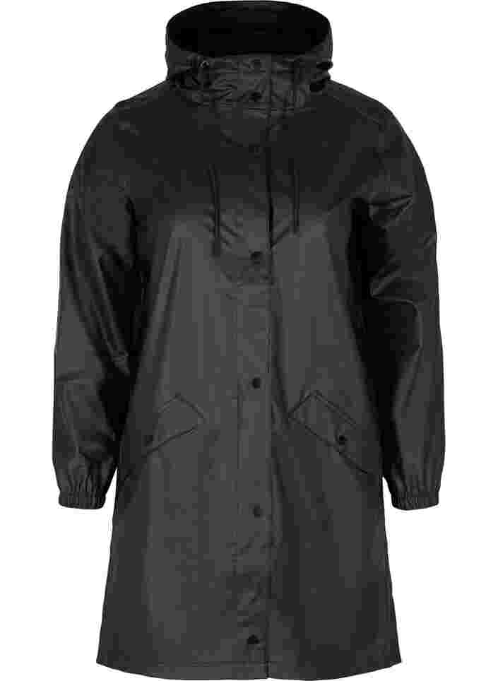 Veste de pluie avec capuche et fermeture boutonnée, Black, Packshot