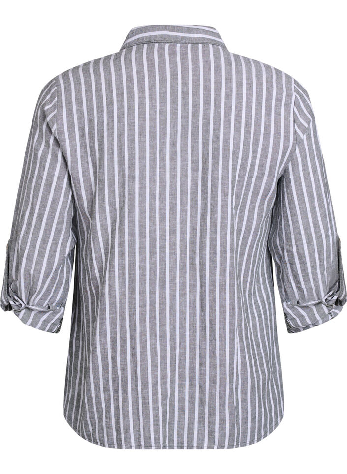 Chemise en lin et viscose avec manches 3/4, Vert, Packshot image number 1