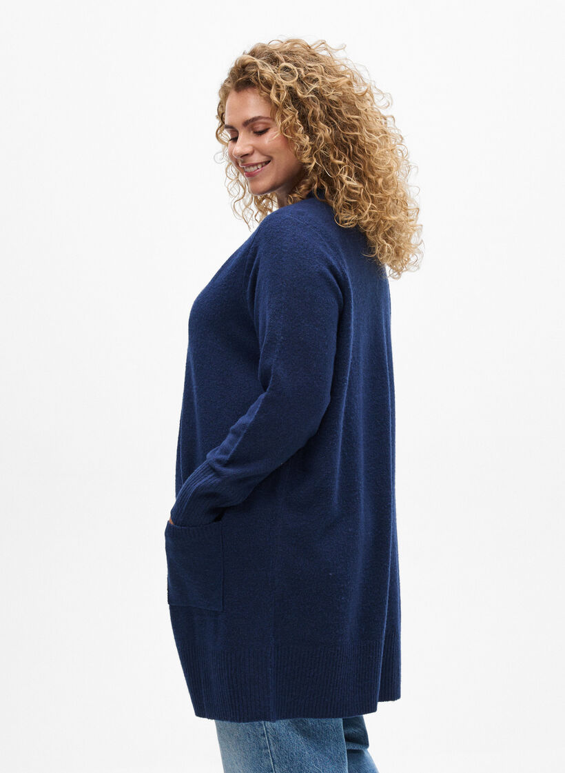 Cardigan en tricot c&ocirc;tel&eacute; avec poches, Bleu, Model image number 2