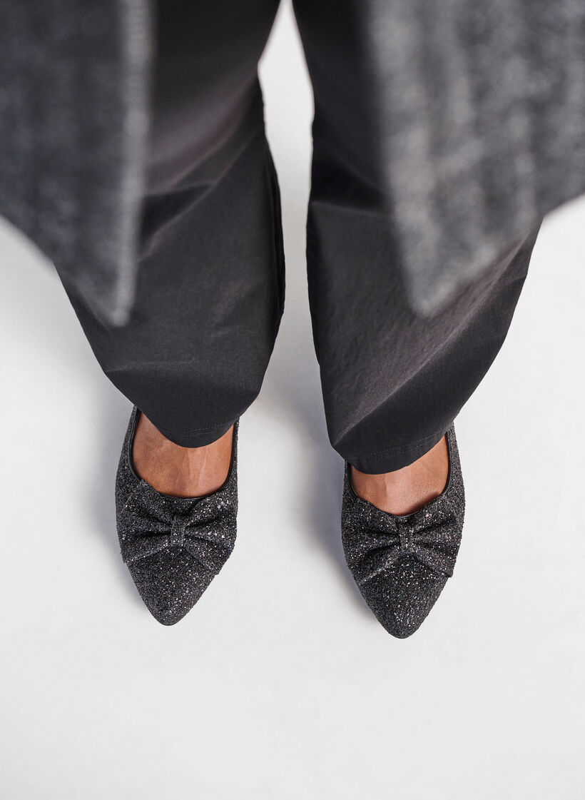 Wijde glitter ballerina met strik, Black, Image image number 0