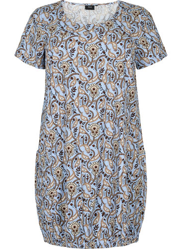 Katoenen jurk met korte mouwen en print, Blue Paisley , Packshot image number 0