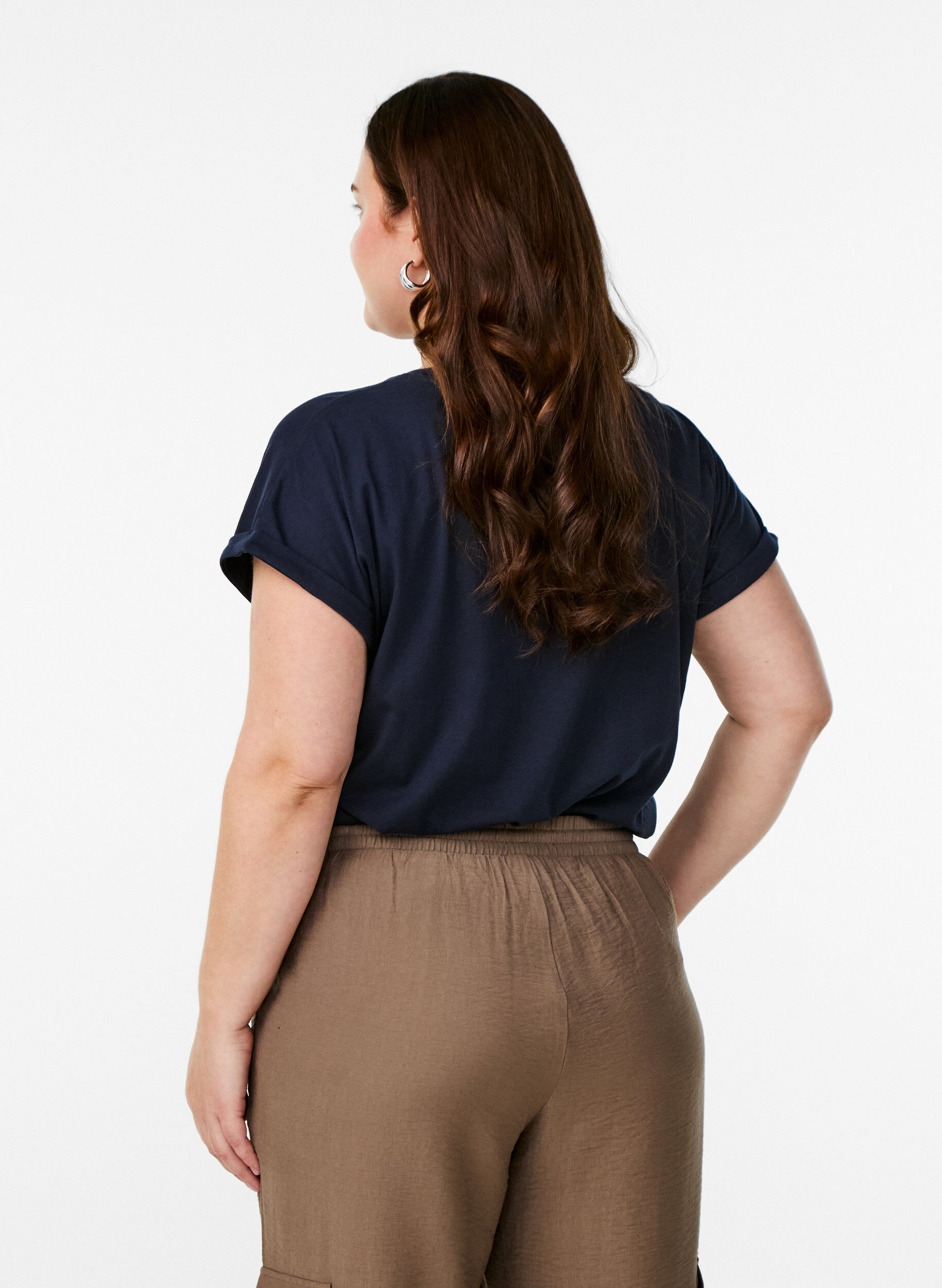 Zizzi T-shirt &agrave; manches courtes en coton m&eacute;lang&eacute;, Bleu, Model image number 2