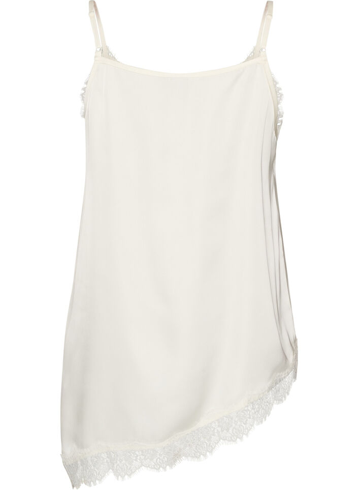 Top met bandjes en een kanten asymmetrische zoom, Vanille, Packshot image number 1
