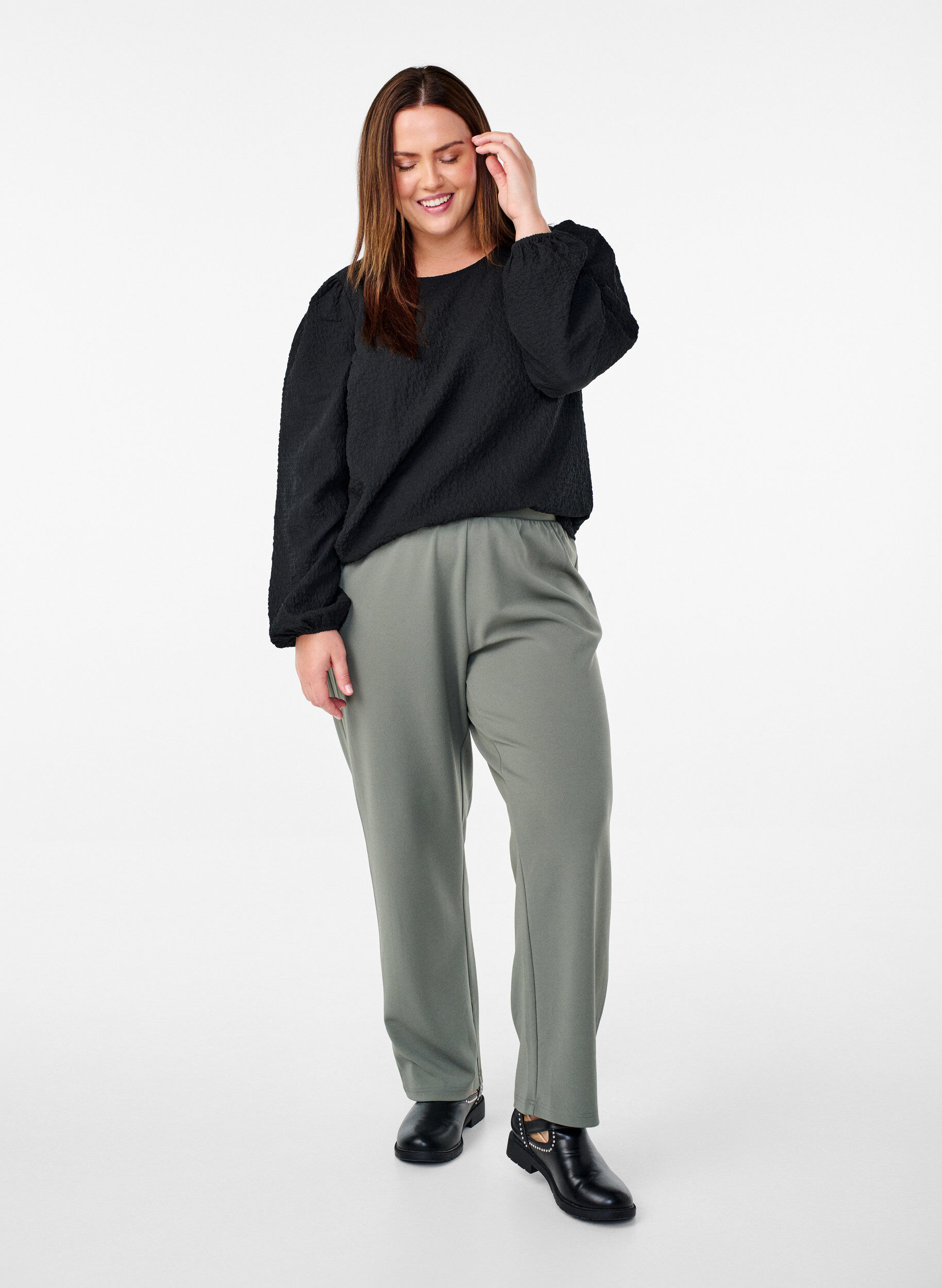 ZizziPantalon &agrave; coupe droite, Gris, Model image number 0