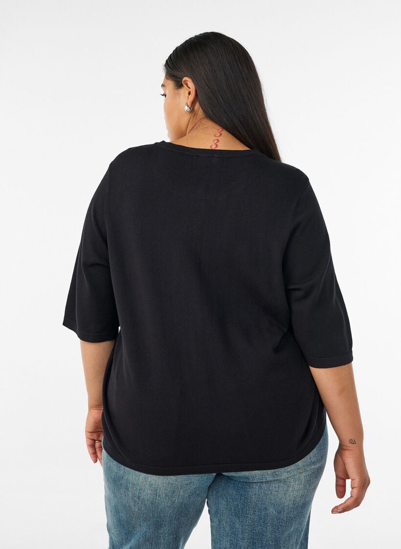 Cardigan en maille avec boutons c&oelig;ur et manches courtes, Noir, Model image number 2