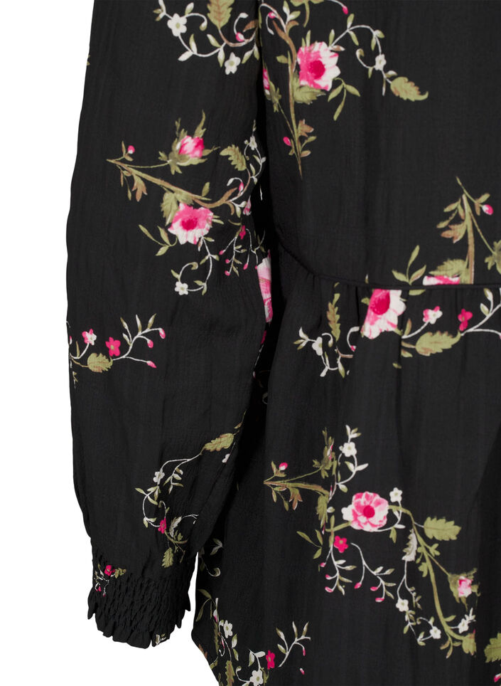 Chemisier &agrave; manches longues avec imprim&eacute; floral, Noir, Packshot image number 3