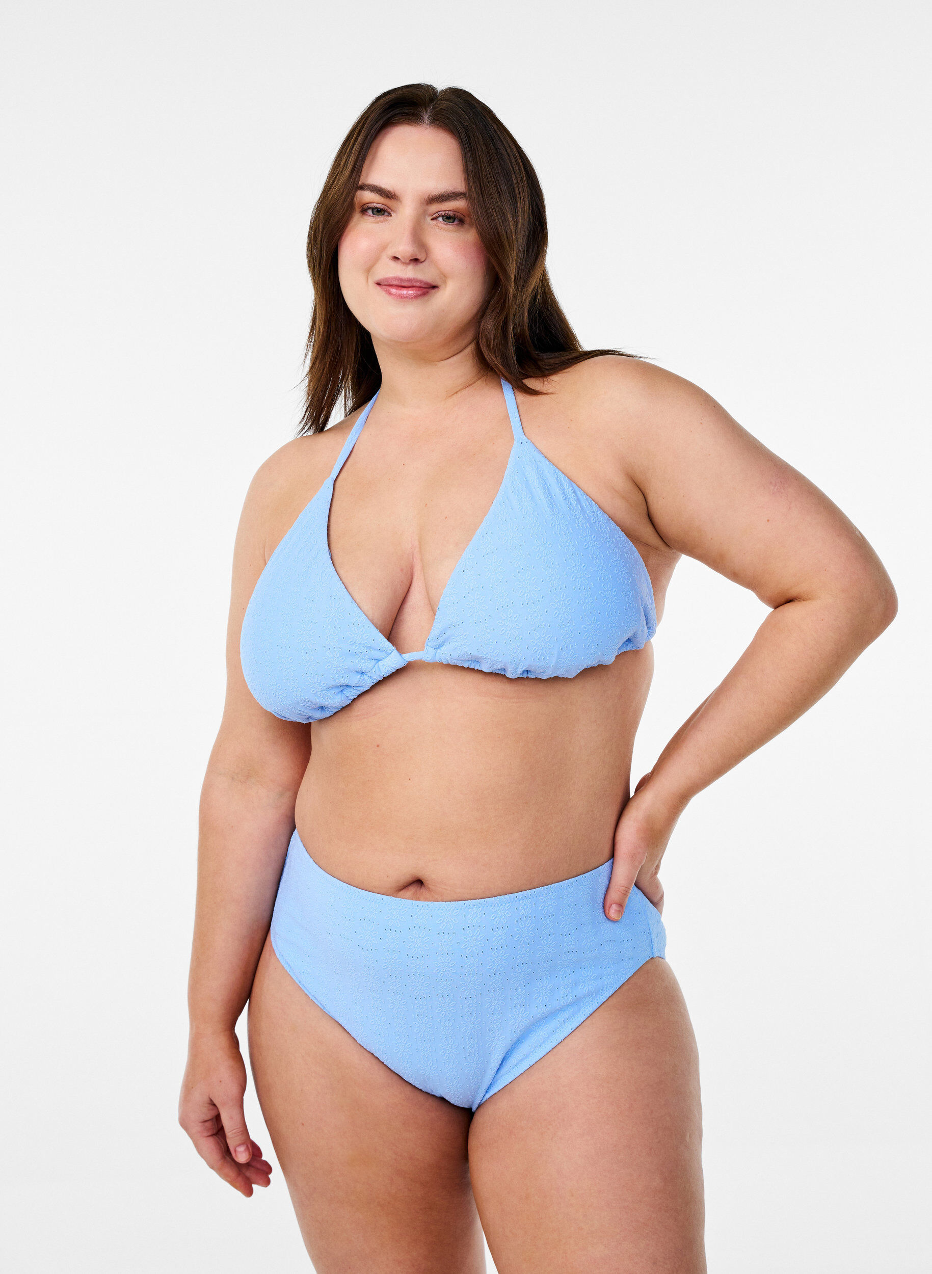Bikinibroekje met een tai-cut en textuurpatroon, Blauw, Model