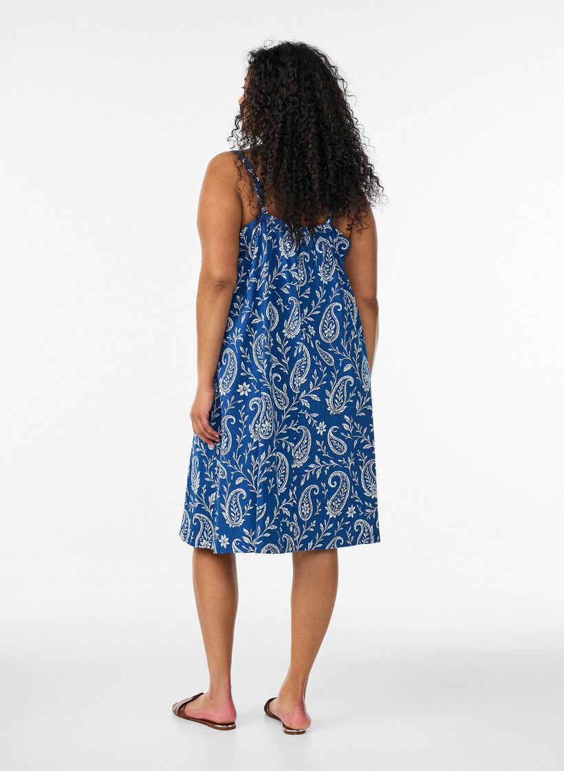 Robe &agrave; bretelles midi en coton bio, Bleu, Model image number 2