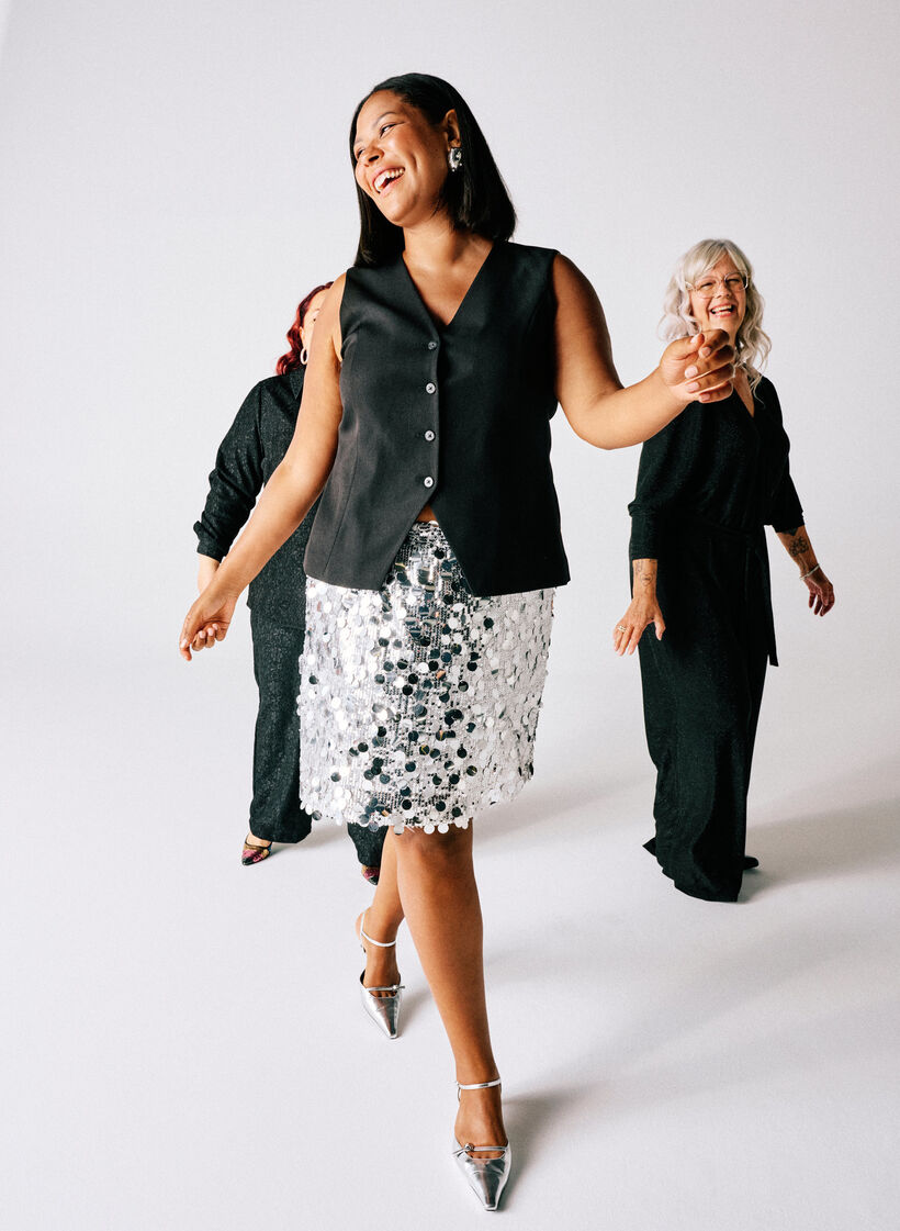 Korte paillettenrok met elastische tailleband, Zilver, Image image number 0