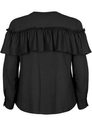 Ruche blouse met parelknopen, Black, Packshot image number 1