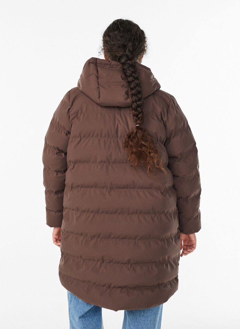 Doudoune avec capuche et poches, Marron, Model image number 2