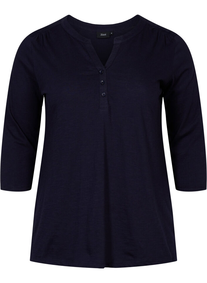 Blouse en coton à manches 3/4, Night Sky, Packshot image number 0