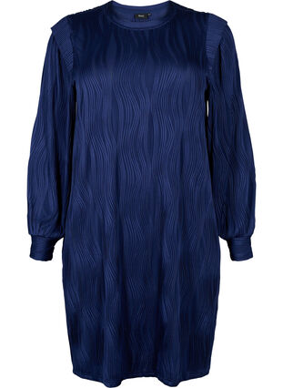 Robes à manches longues avec motif de texture, Maritime Blue, Packshot image number 0