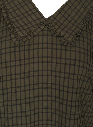 Geruite blouse met 3/4-mouwen en kraag met ruches, Ivy Green Check, Packshot image number 2