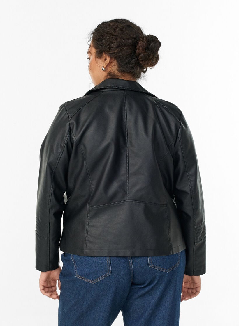 Imitatie leren bikerjas, Zwart, Model image number 2
