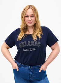 T-shirt en coton avec texte, Navy B. Orlando, Model