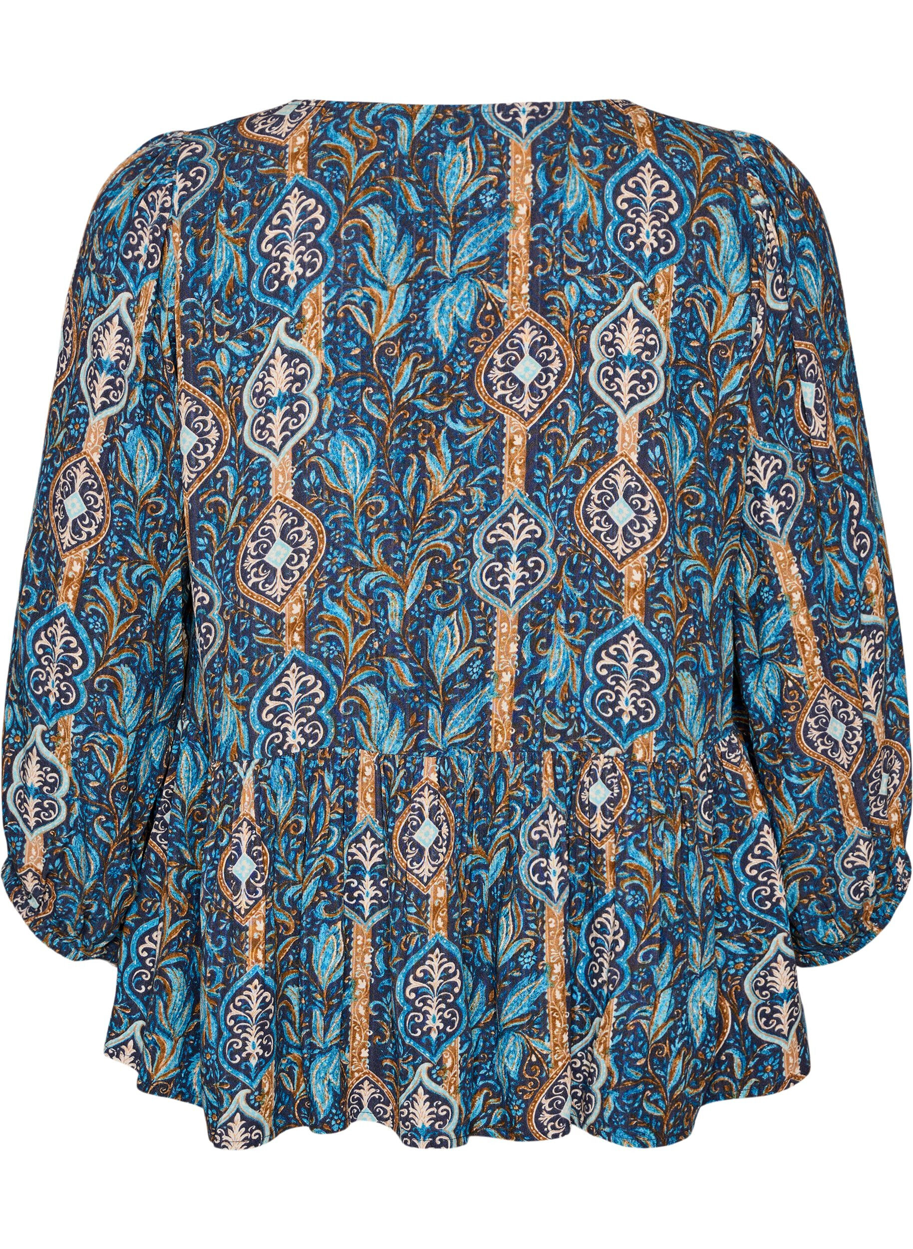 ZizziBlouse &agrave; imprim&eacute; cachemire et d&eacute;tails en dentelle, Bleu Clair, Packshot image number 1