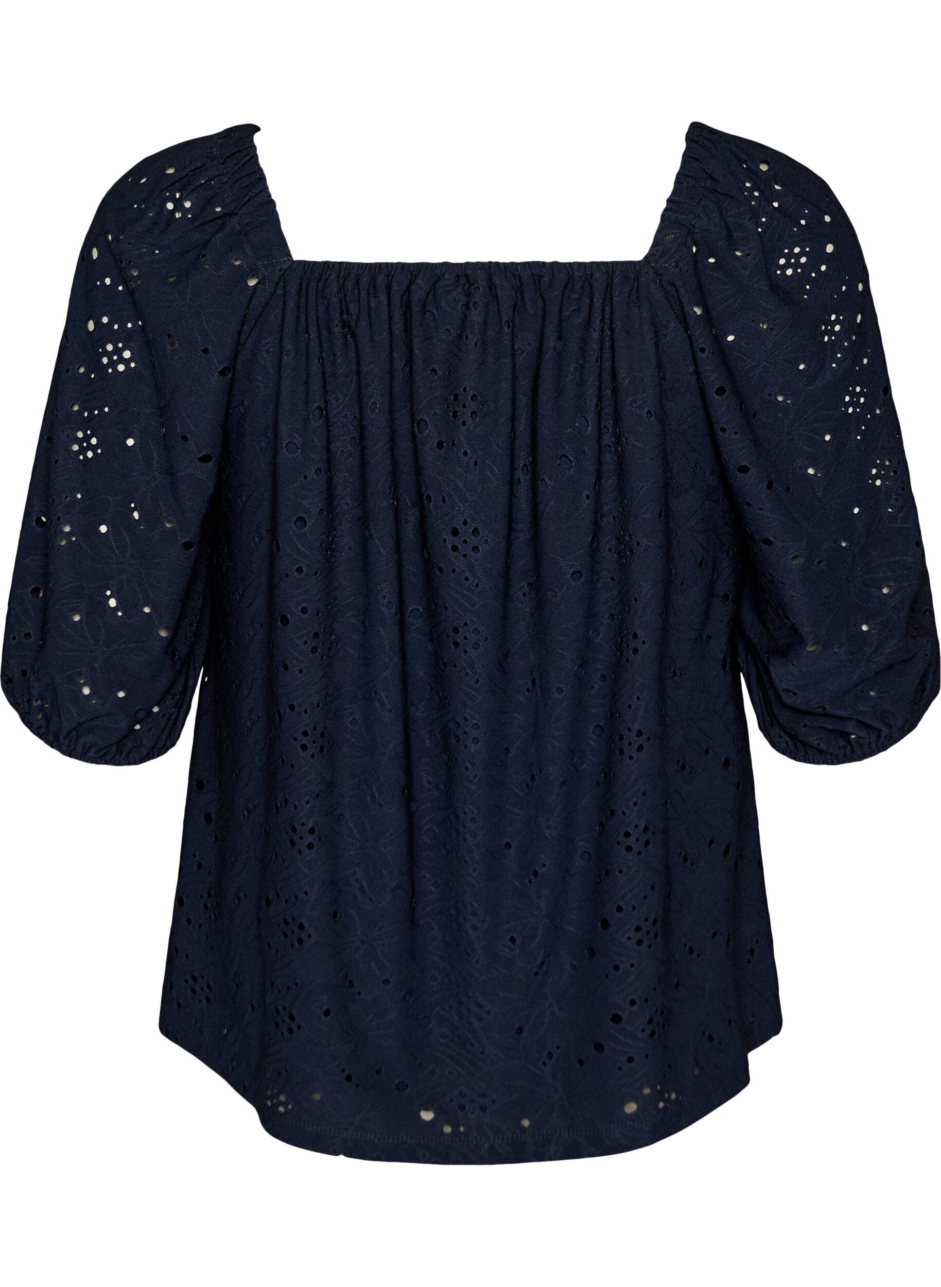 Zizzi Blouse &agrave; manches courtes bouffantes et motif ajour&eacute;, Bleu, Packshot image number 1