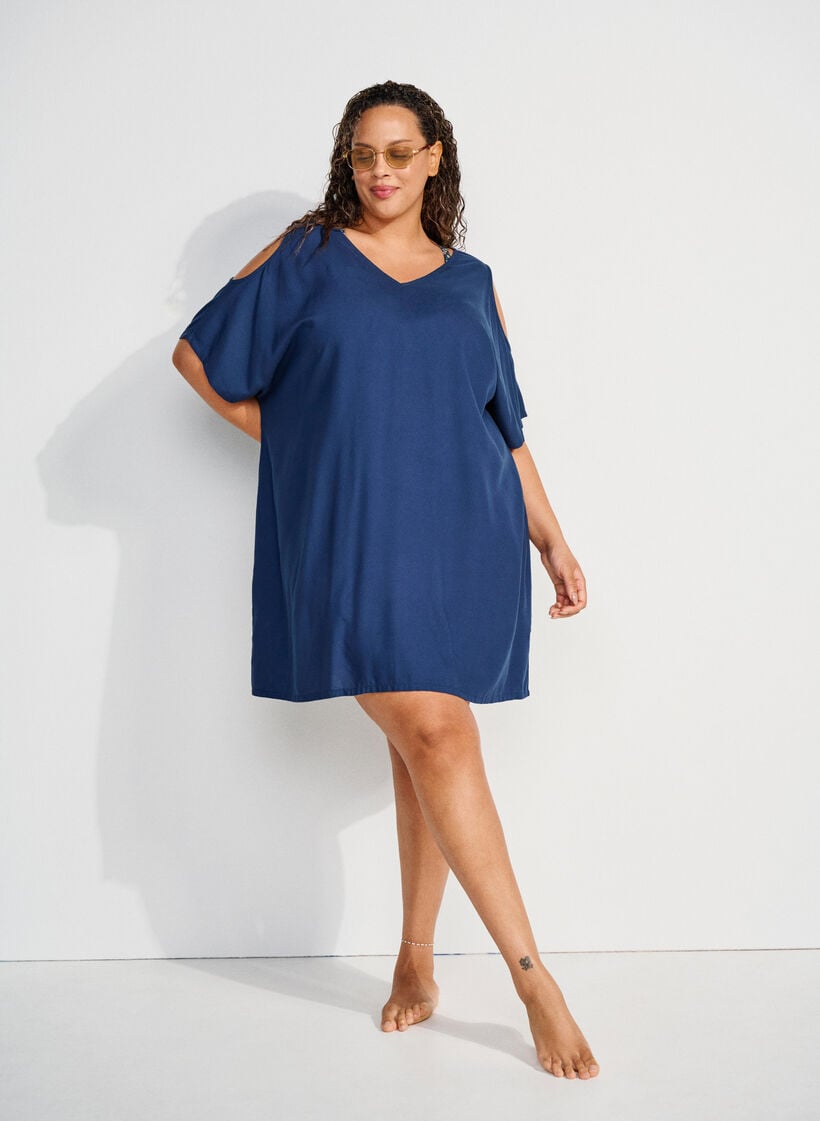 Robe de plage en viscose avec détail aux épaules, Bleu, Image image number 0