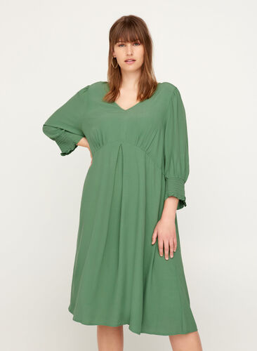 Viscose jurk met 3/4 mouwen, Dark Ivy, Model image number 0