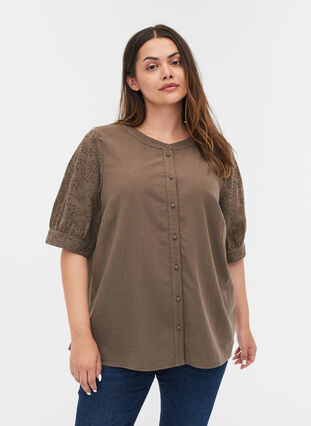 Blouse chemise avec broderie anglaise, Tarmac, Model image number 0