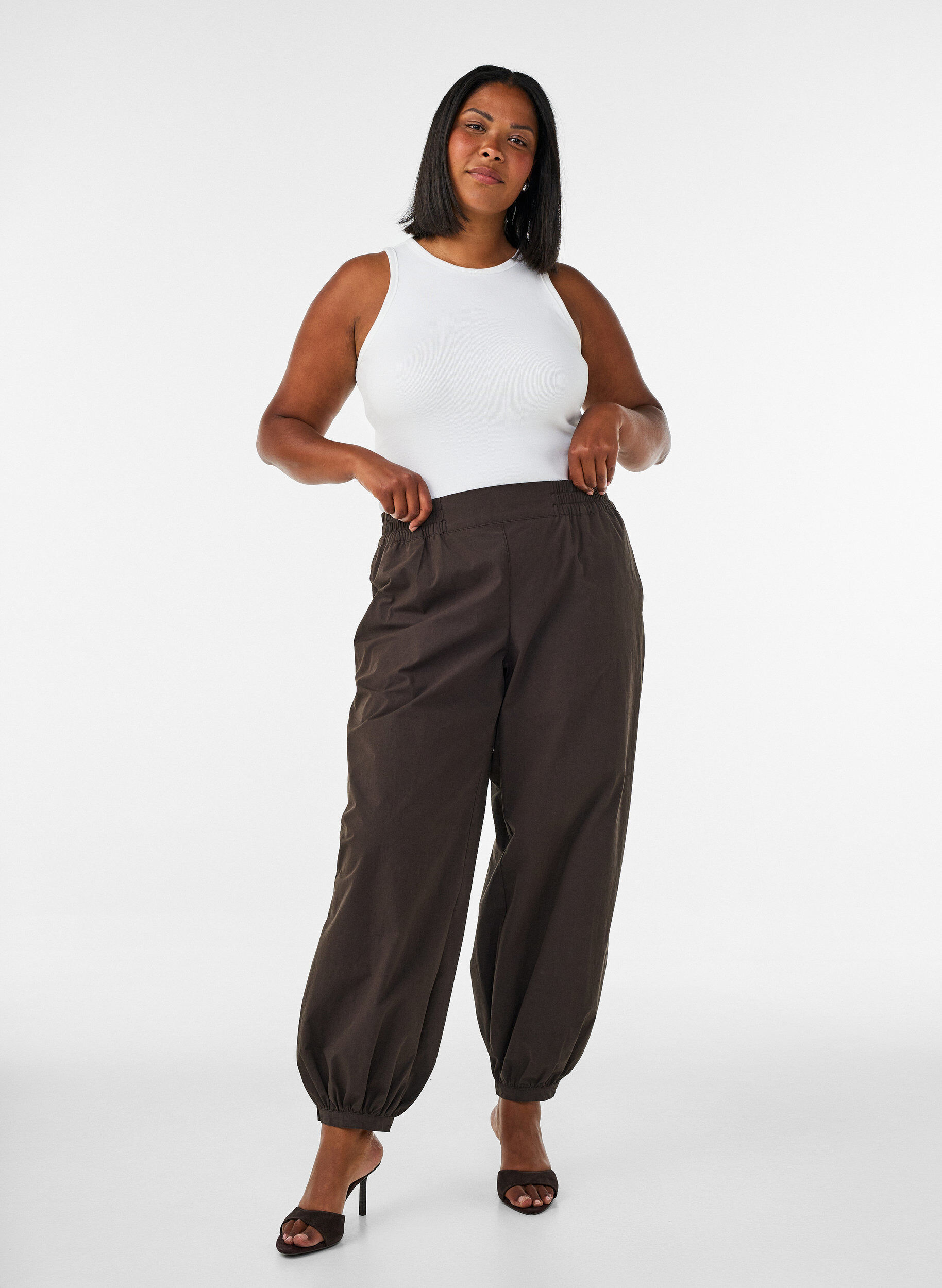 ZizziKatoenen ribtop met hoge hals, Wit, Model image number 1