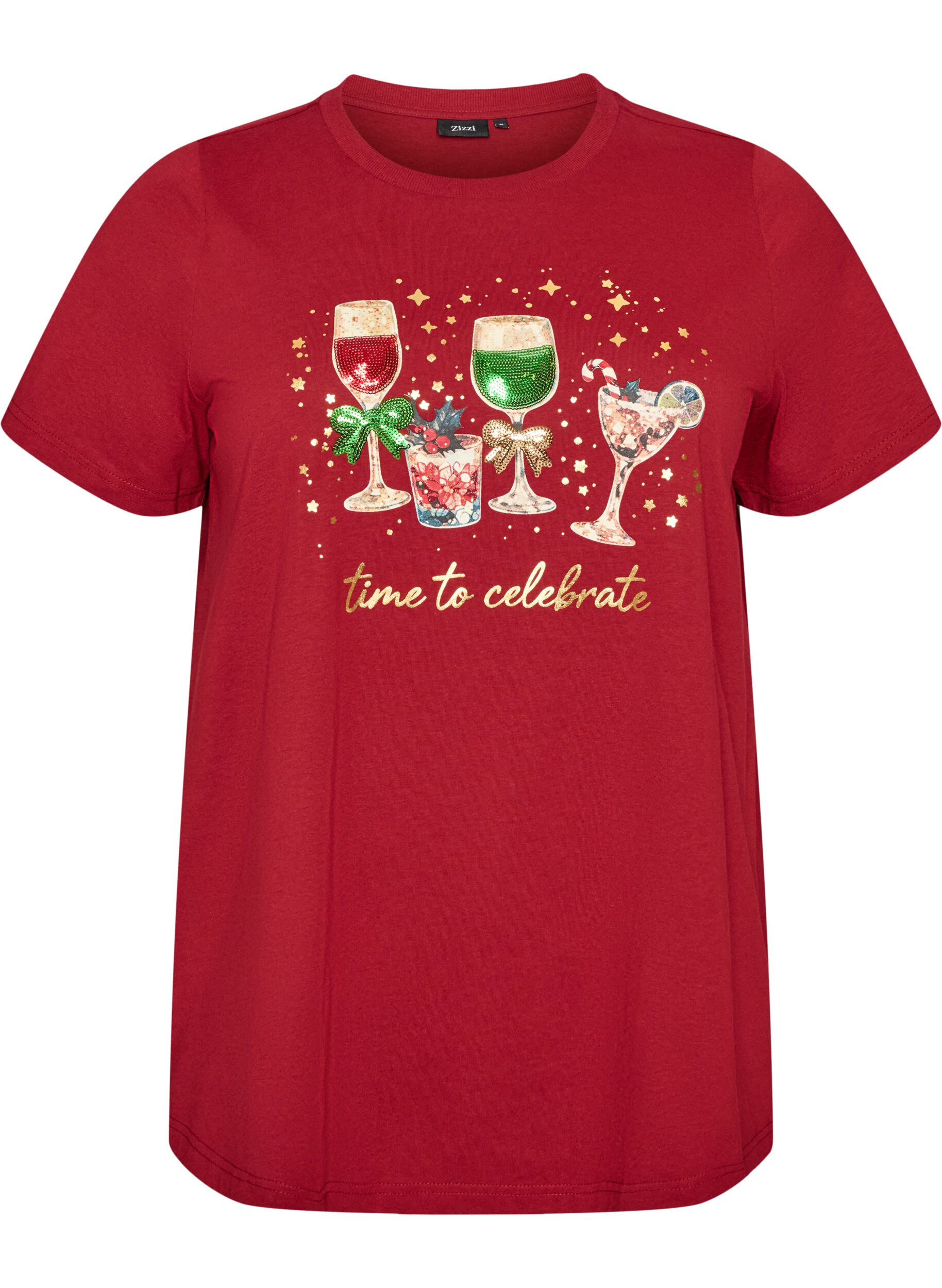 ZizziKerst T-shirt van biologisch katoen, Rood, Packshot image number 0