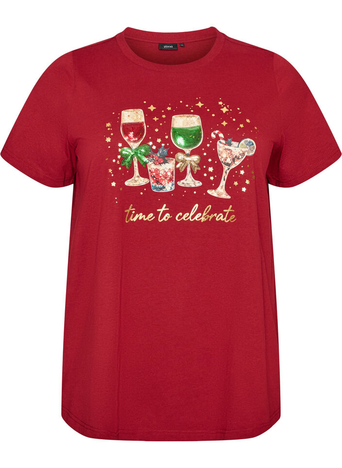 Kerst T-shirt van biologisch katoen, Rood, Packshot image number 0