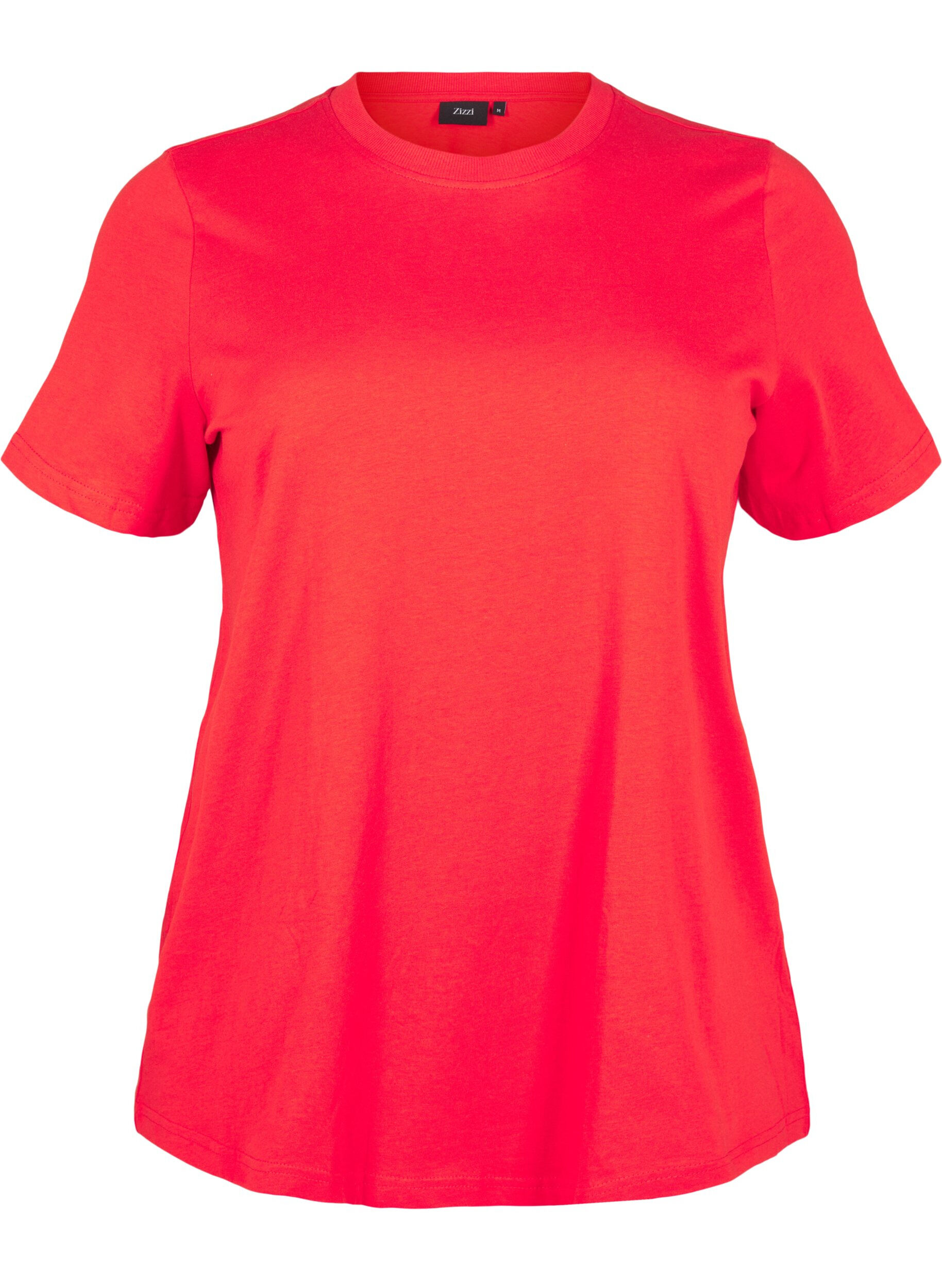 ZizziBasic katoenen T-shirt met ronde hals, Rood, Packshot image number 0