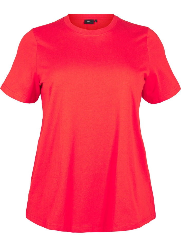 Basic katoenen T-shirt met ronde hals, Rood, Packshot image number 0