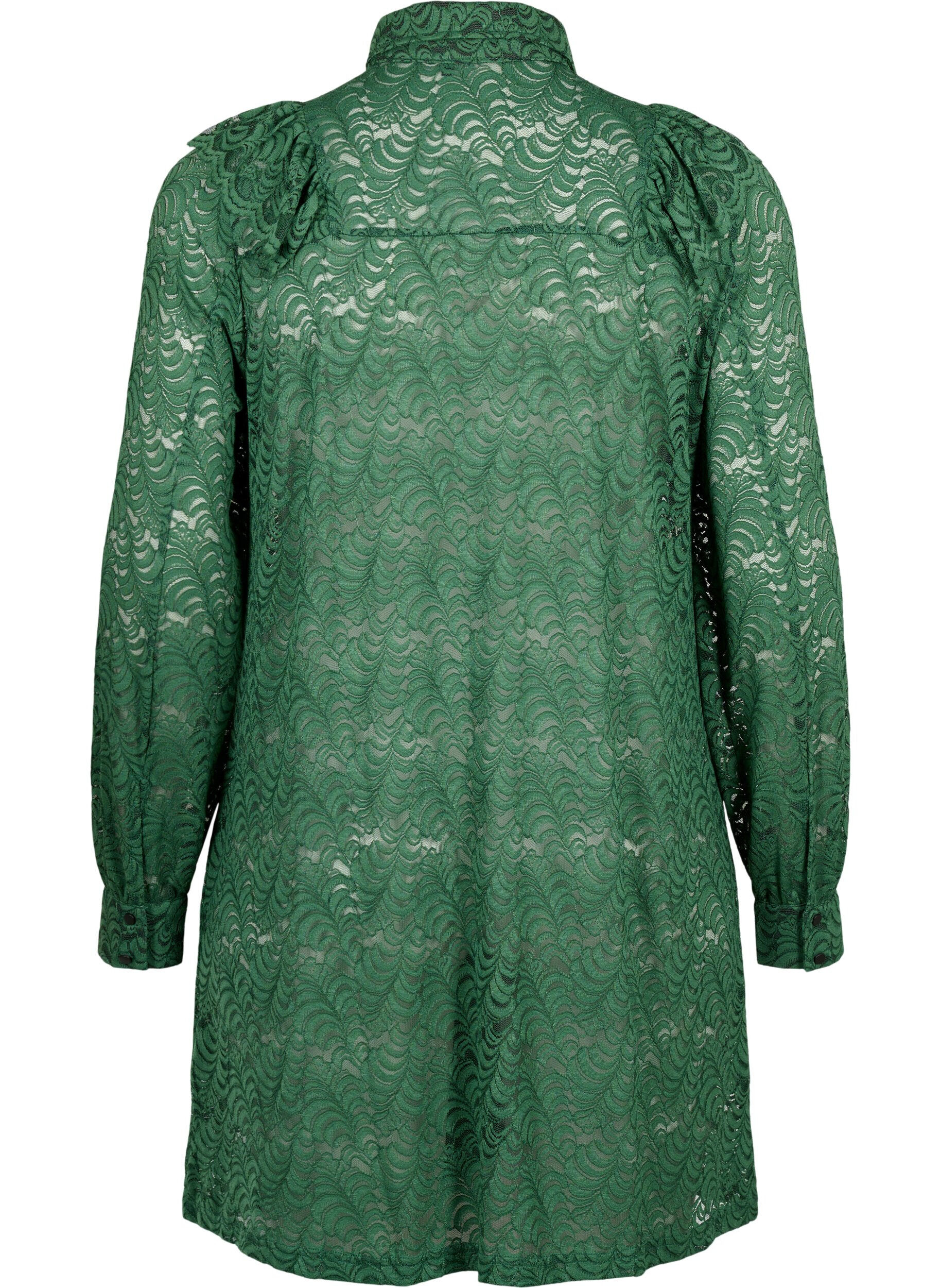 Zizzi Robe chemise en dentelle avec froufrous, Hunter Green, Packshot image number 1