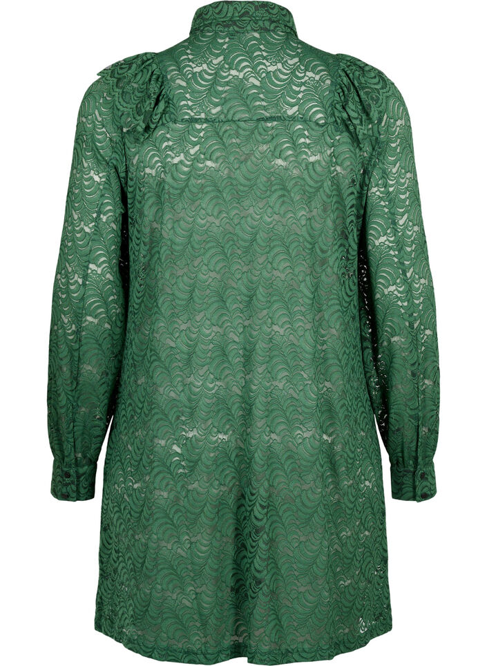 Robe chemise en dentelle avec froufrous, Hunter Green, Packshot image number 1