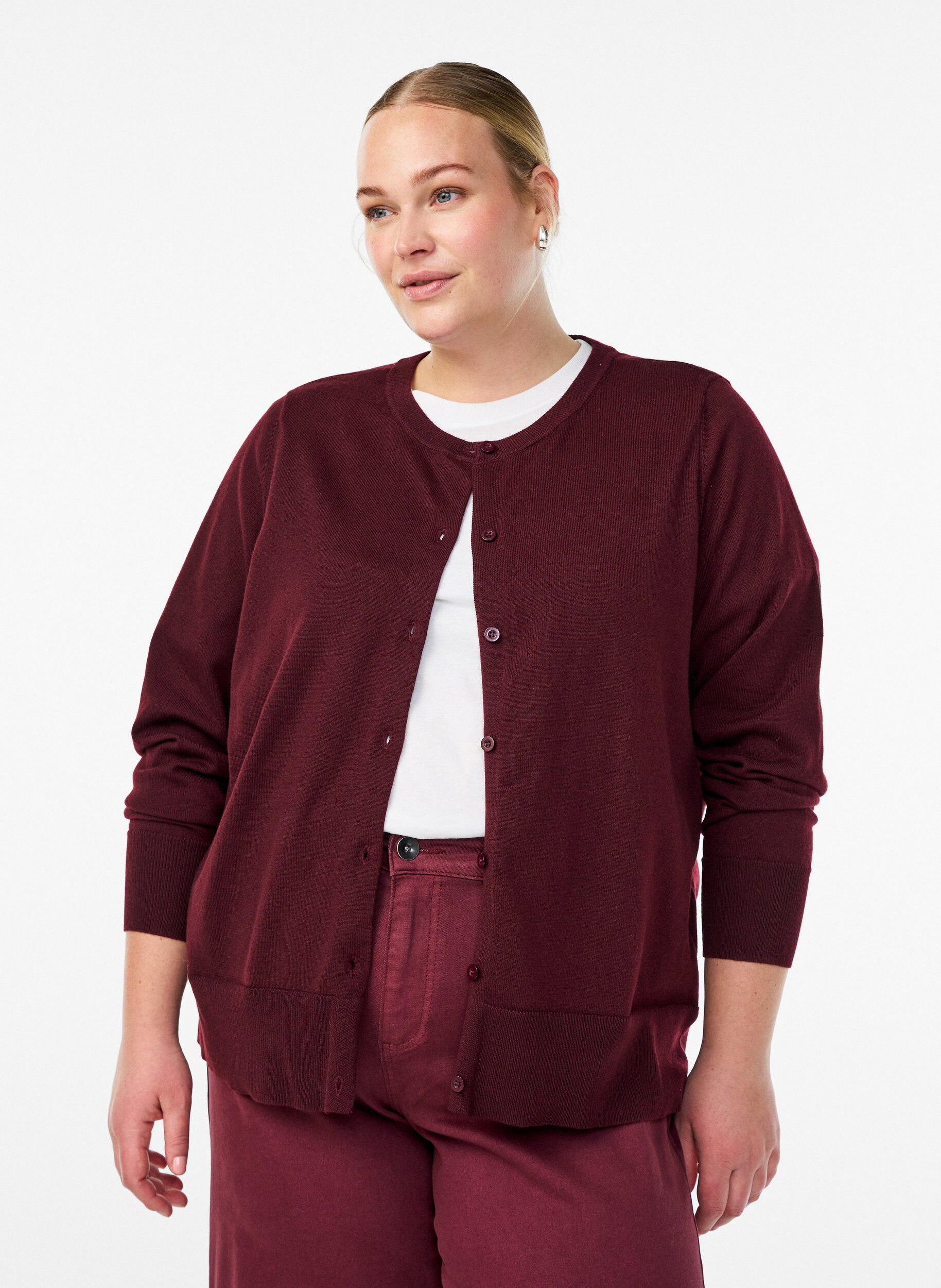 Fijngebreide vest met ronde hals, Rood, Model