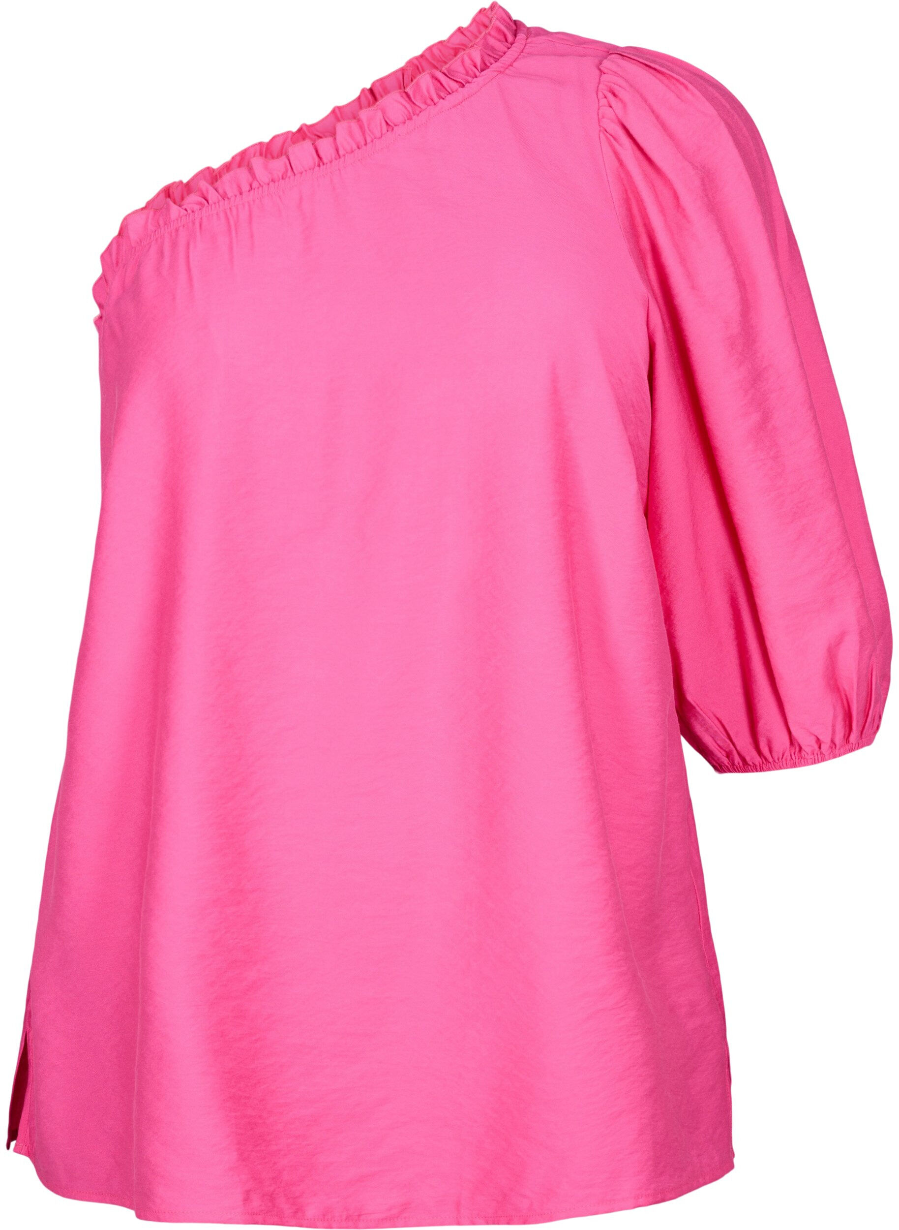 ZizziOne-shoulder blouse in viscose, Roze, Packshot image number 0
