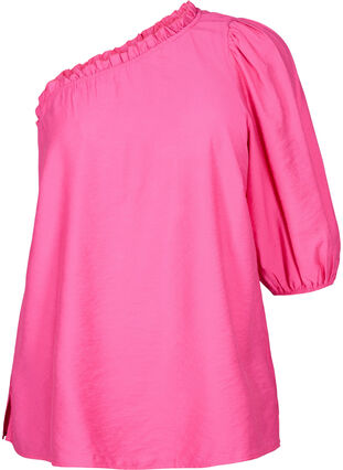 One-shoulder blouse in viscose, Fuchsia Purple, Packshot image number 0