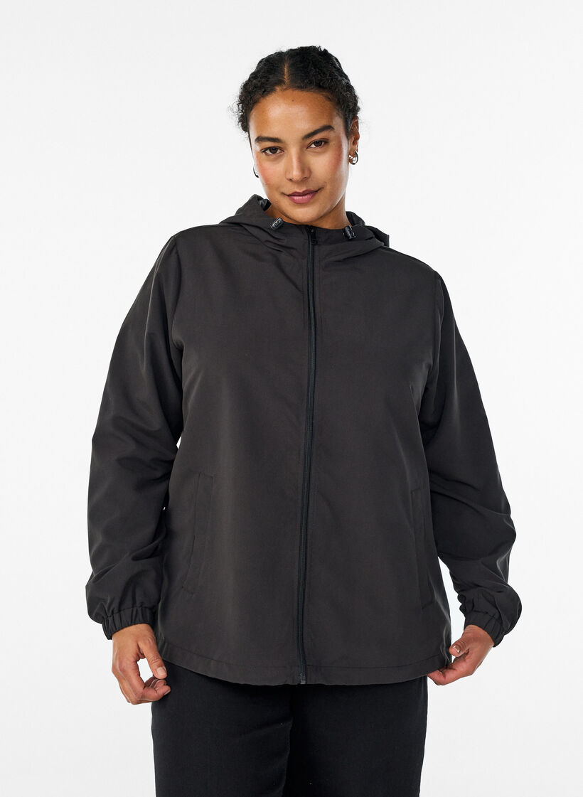 Veste l&eacute;g&egrave;re avec capuche et fermeture &eacute;clair, Noir, Model image number 0
