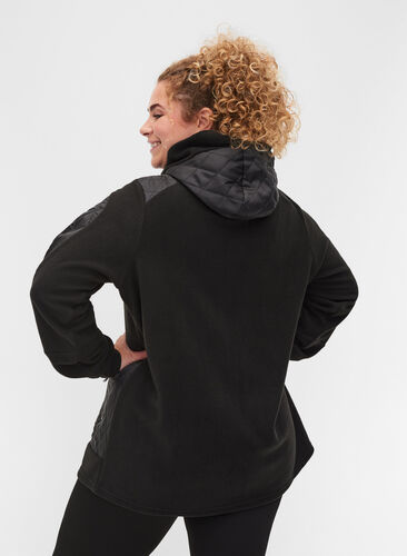 Veste polaire sportive avec capuche et poches, Black, Model image number 1