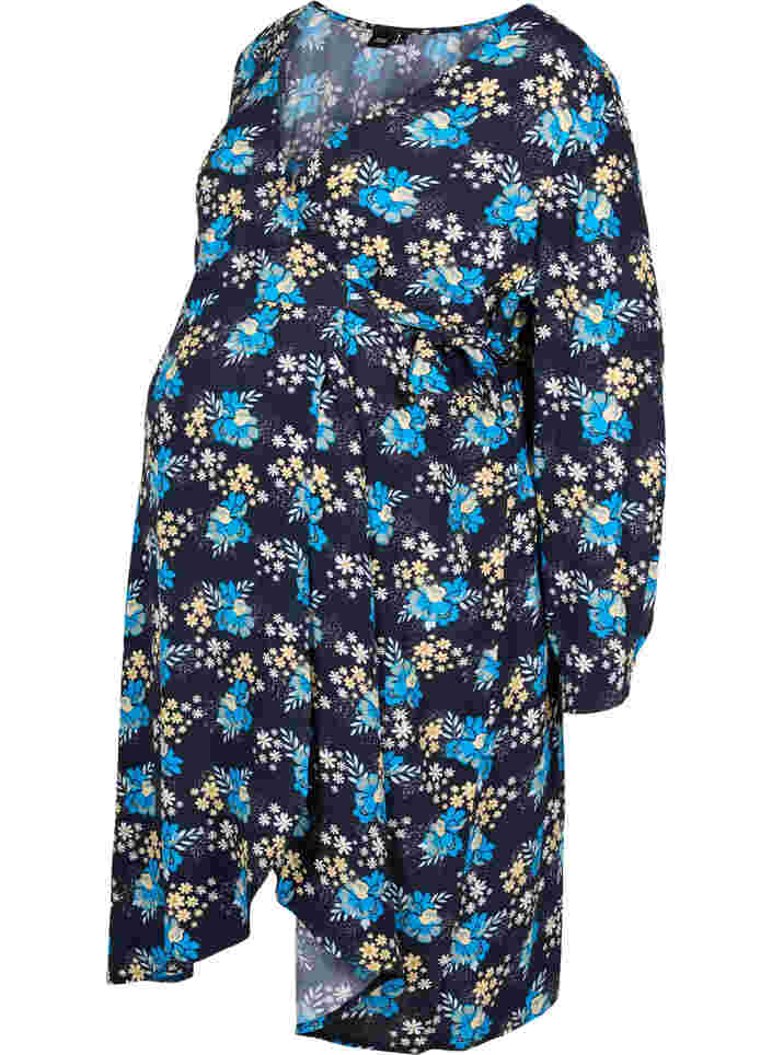 Robe cache-cœur de grossesse à fleurs en viscose, Blue Flower AOP, Packshot image number 0