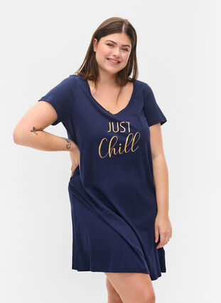 Chemise de nuit en coton à manches courtes , Peacoat CHILL, Model image number 0