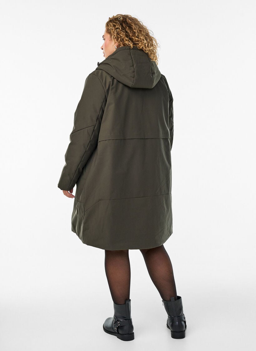 Winterjas met verstelbare taille, Groen, Model image number 2
