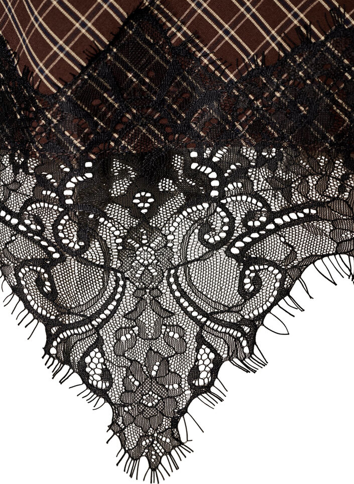 Jupe midi &agrave; carreaux avec bordure en dentelle, Marron, Packshot image number 3