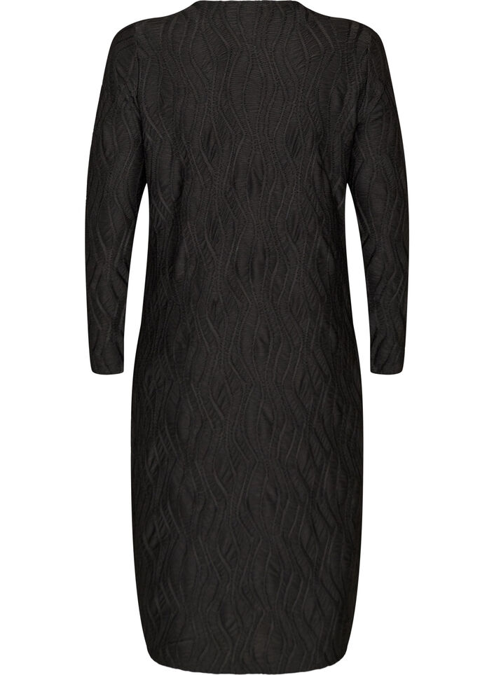 Robe midi &agrave; texture ondul&eacute;e et manches longues, Noir, Packshot image number 1