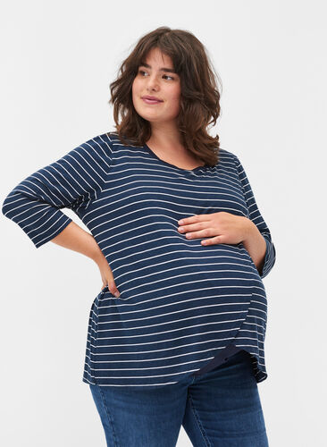 Blouse de maternité rayée à manches 3/4, Blue Stripe , Model image number 0
